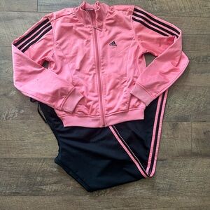 Adidas Pink and Black Athletic Tracksuit Set